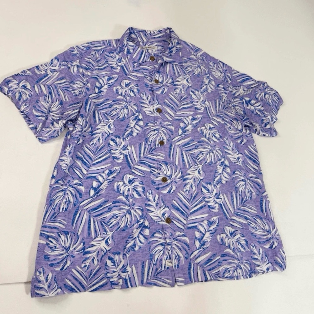 Tommy Bahama Button Down Purple Blue Floral Hawaiian Shirt, Men’s XXL